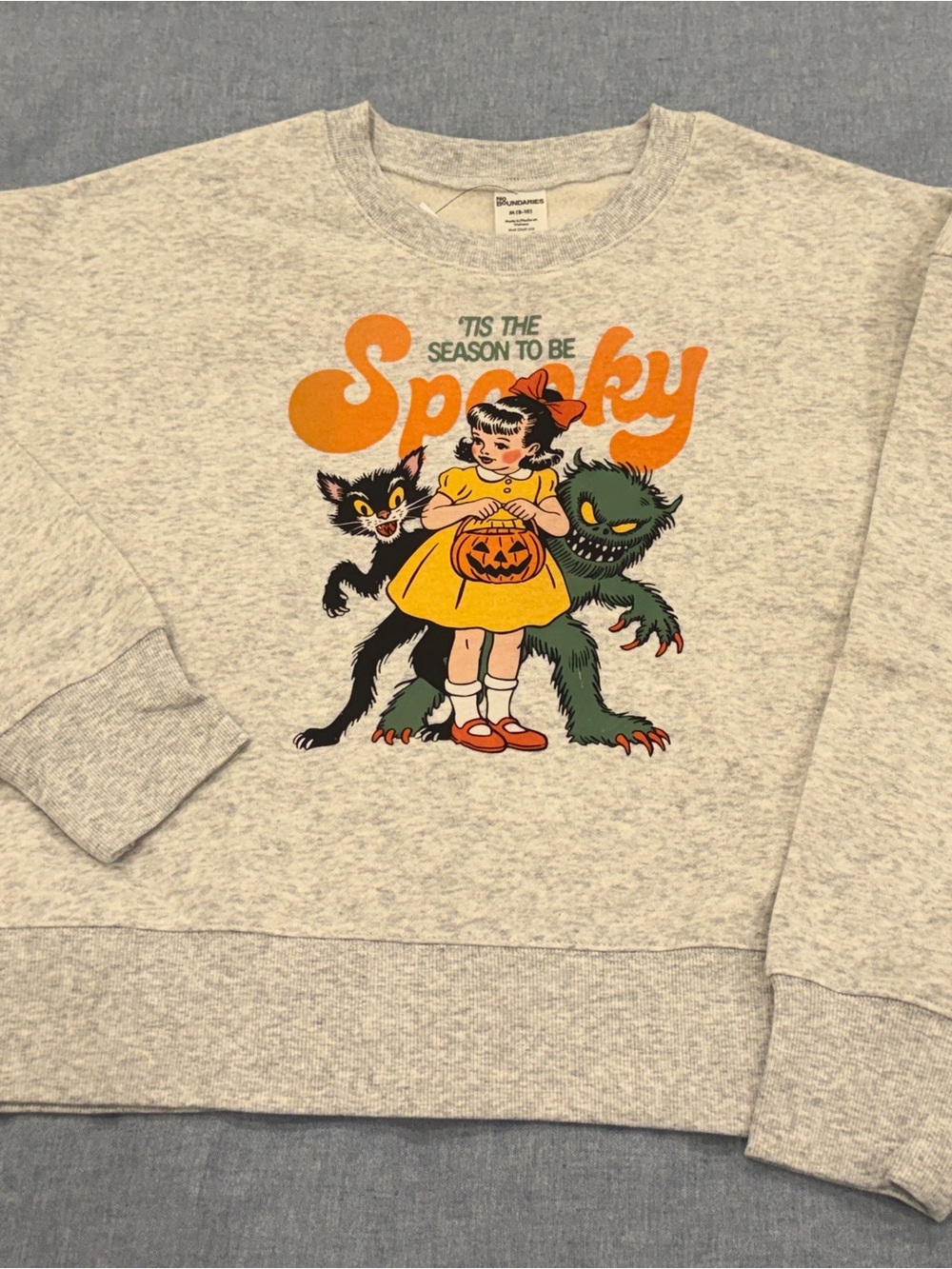 NWT Handmade Womenβs 'Tis The Season To Be Spooky Boxy Sweatshirt - Grey